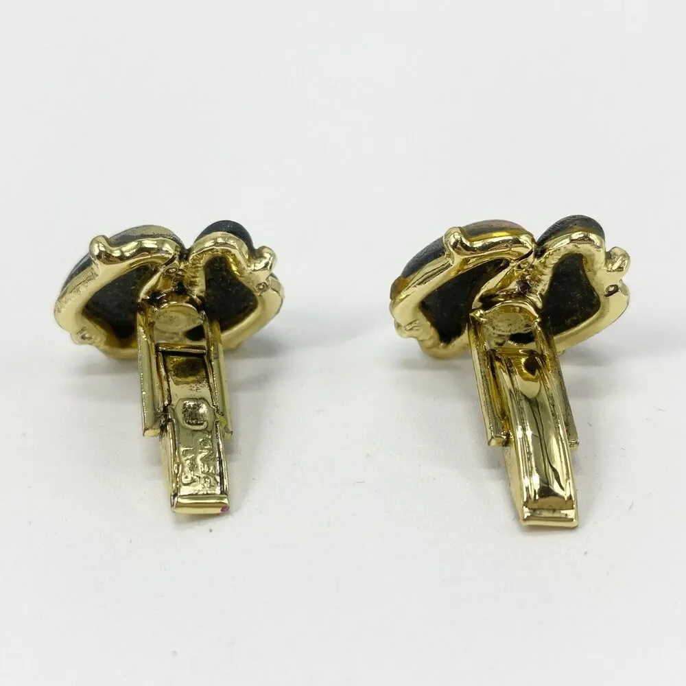 Vintage Unique Cufflinks Aurora Borealis Art Glass Iridescent Metallic Pat Pend